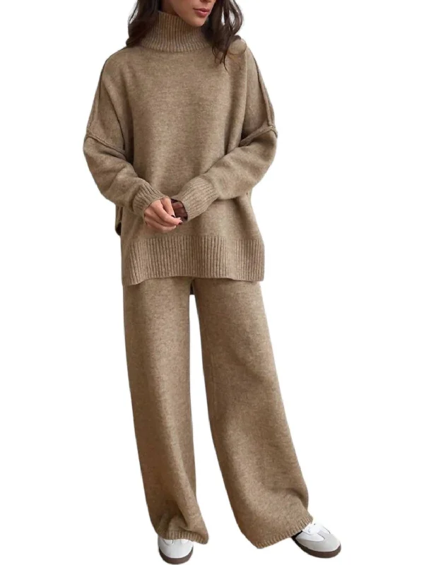 Lounge Sweater Set In Khaki Feminine Women's Style 