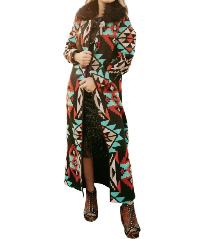 Aztec Marfa Knit Duster In Black Australian Beach