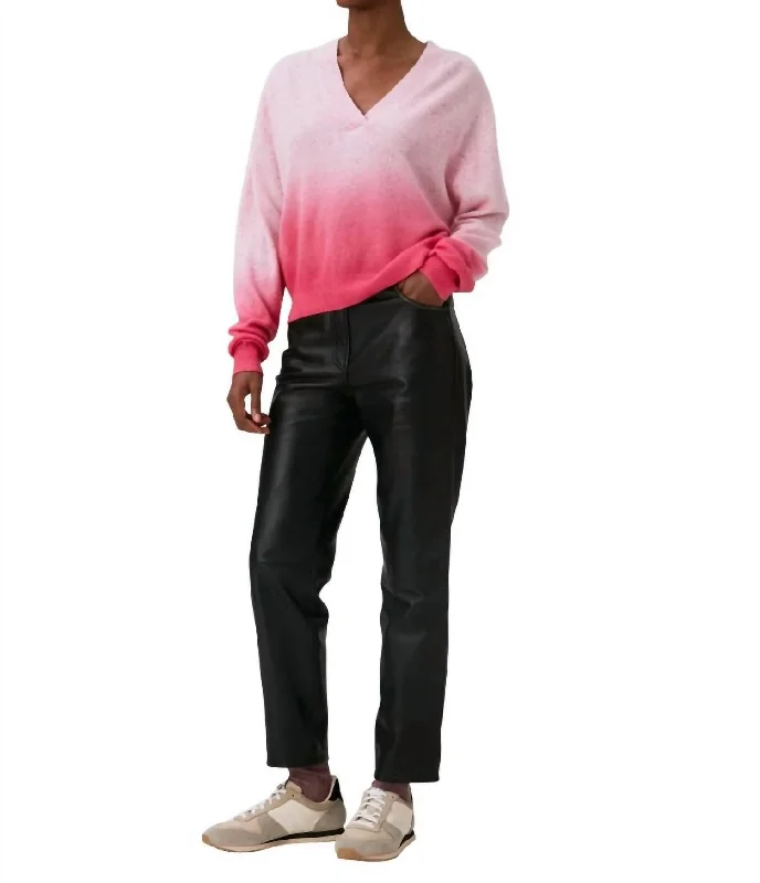 Long Sleeve Cashmere Sweater In Pink Ombre Refined Women's Velvet