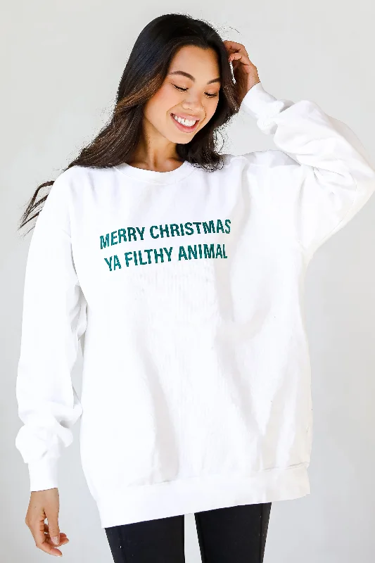 White Merry Christmas Ya Filthy Animal Sweatshirt European