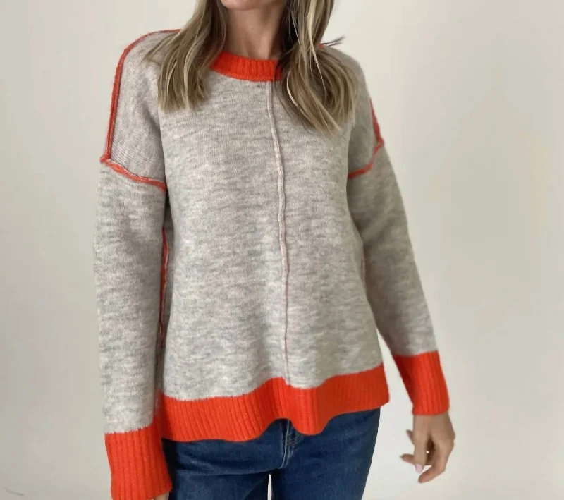 Bodie Contrast Sweater In Grey/orange Bold Women's Animal Print