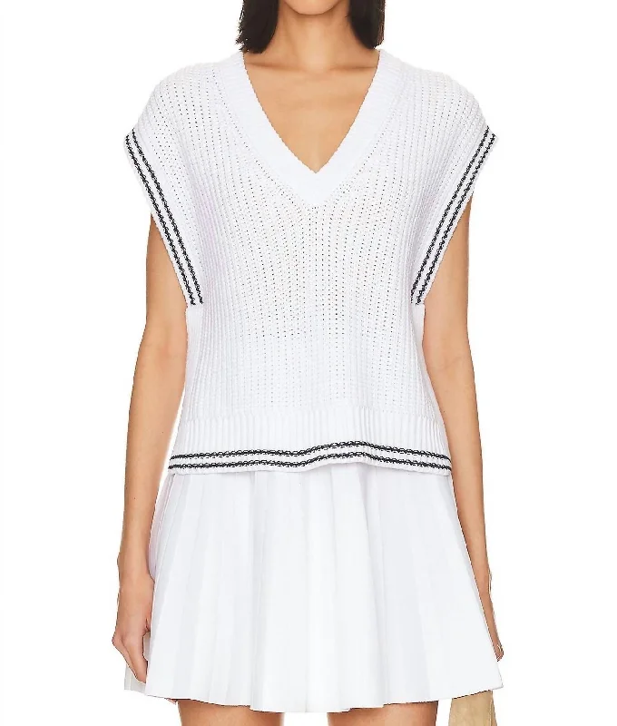 Lizzie Cable Varsity Vest Sweater In Bleach White Multi Business