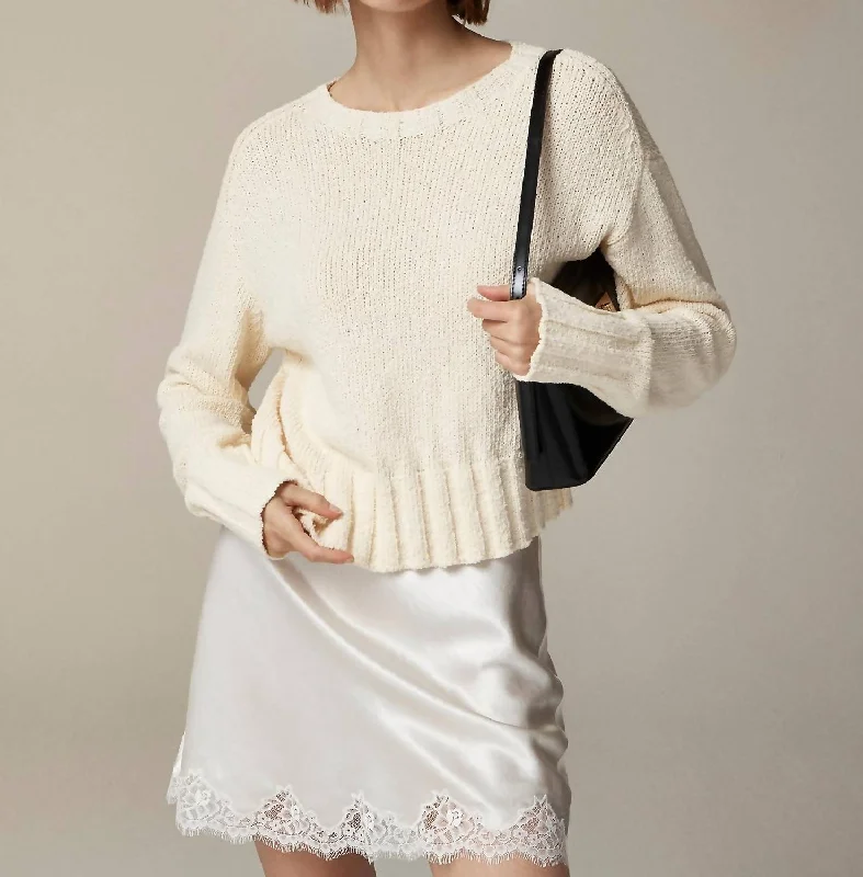 Relaxed Crewneck Sweater In Antique White Preppy Women's College