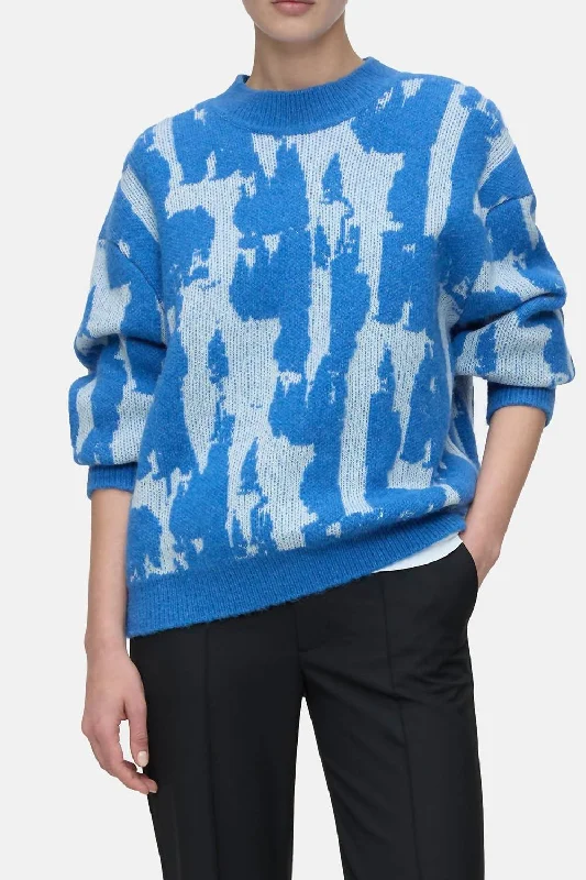 Crew Neck Jacquard Sweater In Lake Blue Vacation