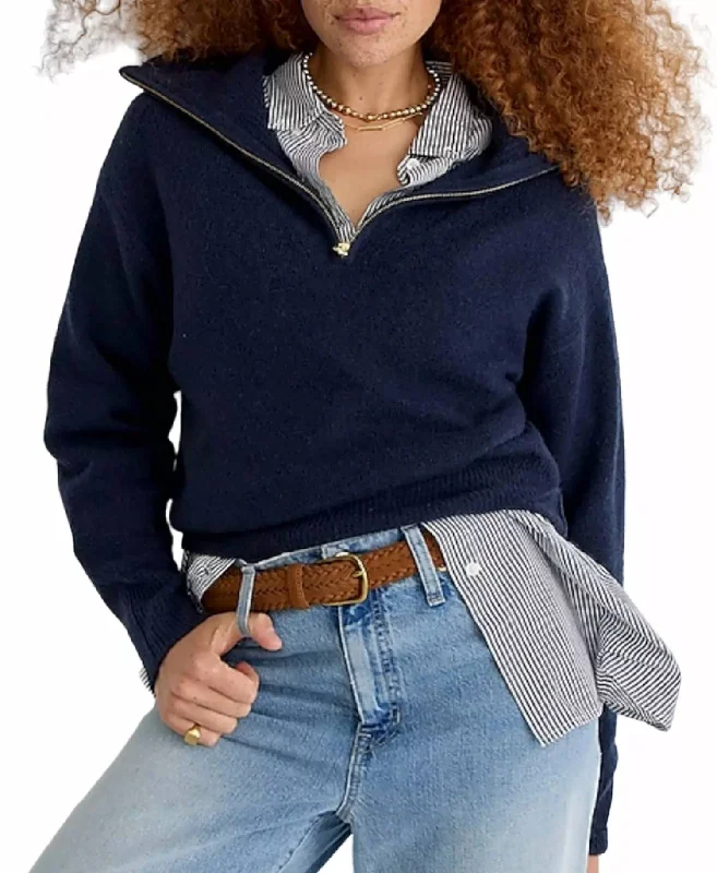 Half-Zip Stretch Sweater In Blue Trendy Women's 