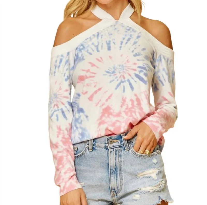 Criss Cross Neckline Sweater In Tie Dye Vintage Women's 1970S 
