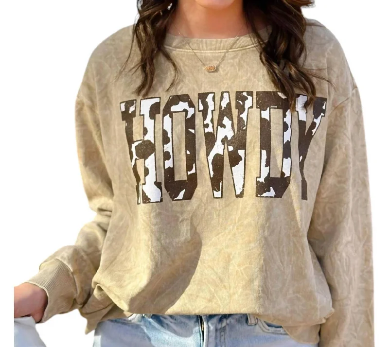 Howdy Mineral Wash Sweatshirt In Taupe Bold Women's Animal Print