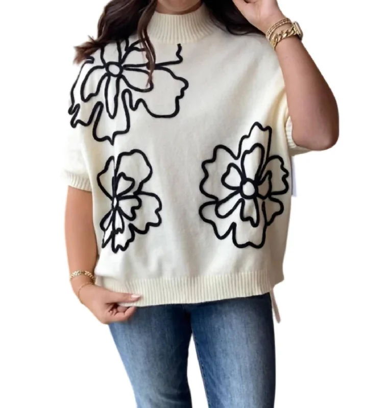 Floral Embroidery Sweater In Ivory Feminine Women's Style 