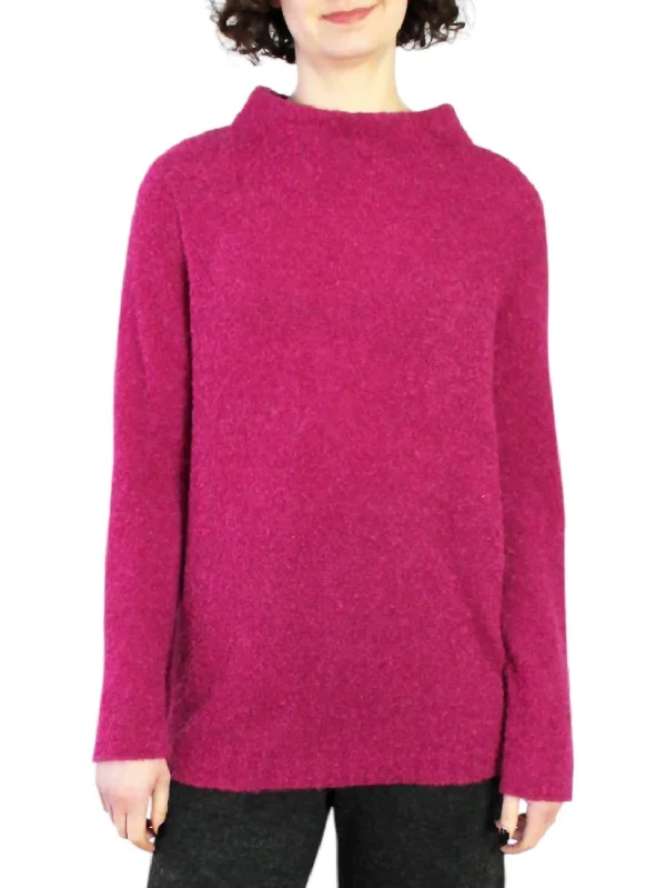 Boucle Pullover Sweater In Fuchsia Feminine Women's Soft 
