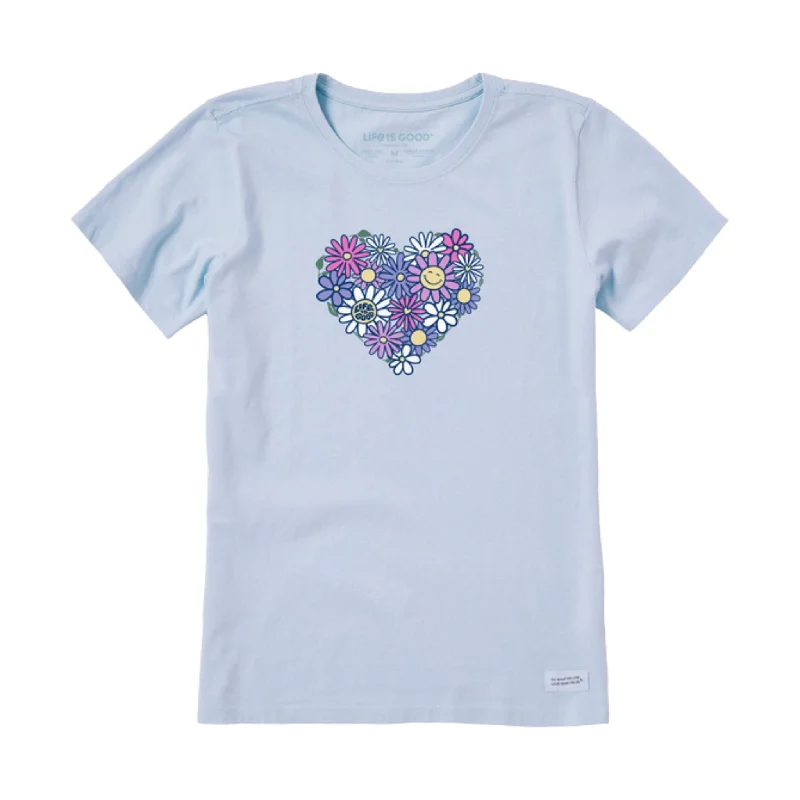Life Is Good Women's Flower Heart Crusher Tee - Glacier Blue Bohemian Women's Free