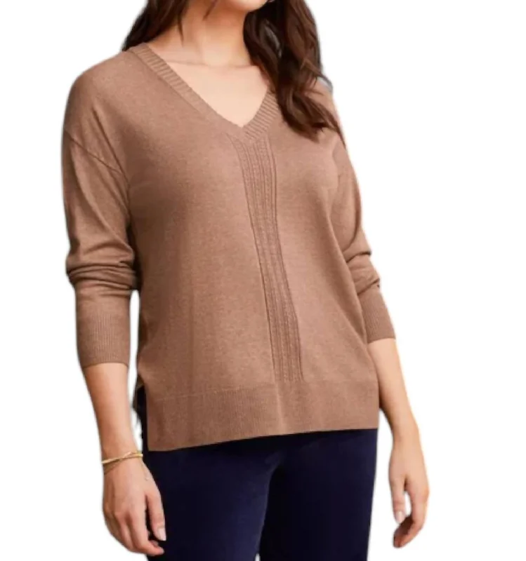 Long Sleeve V-Neck Sweater In Mocha Relaxed Women's 
