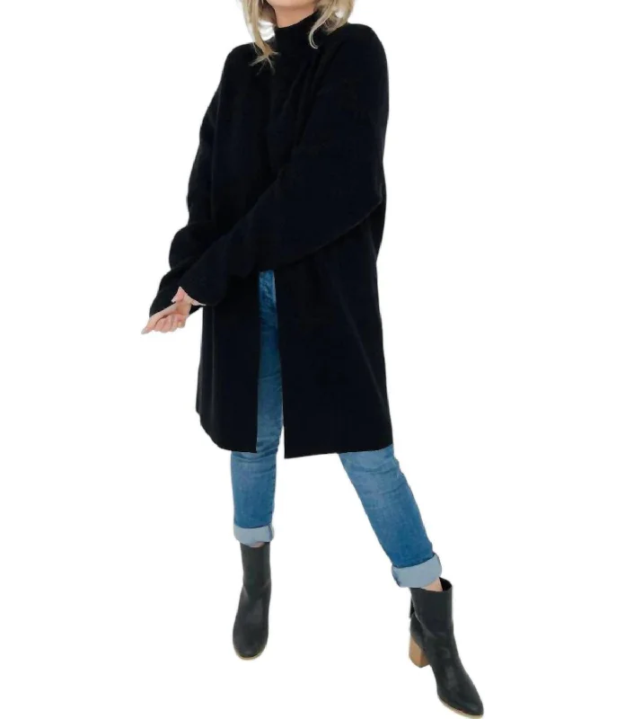 Muriel Front Slit Sweater In Black Vacation