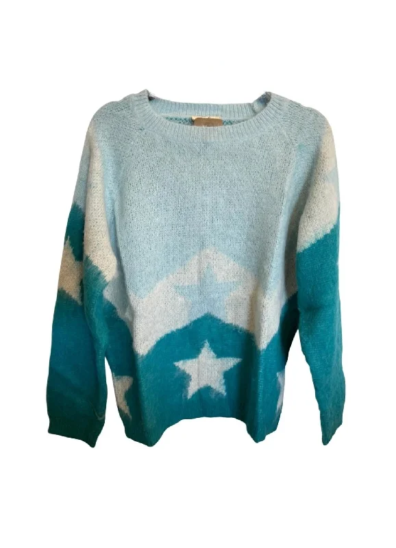 Women's Star Sweater In Turquoise Blue Tough Women's Military - inspired
