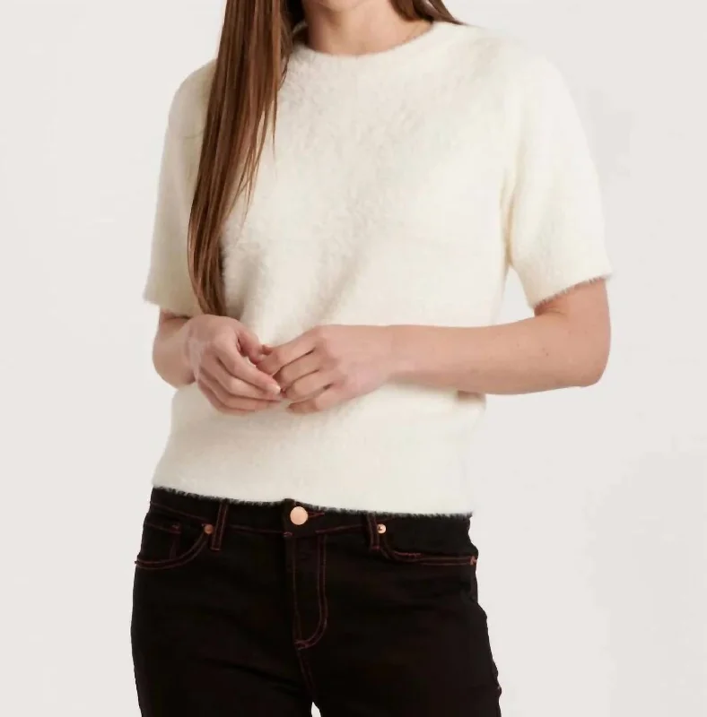 Suzie Fuzzy Short Sleeve Sweater Top In Vintage Cream Confident Women's Power