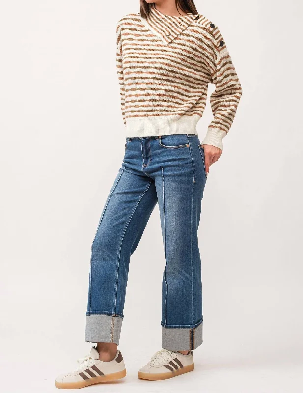 Ingrid Sweater In Cafe Stripe Sustainable Organic