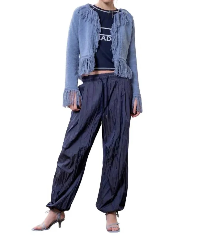 Fringe Sweater Cardigan In Light Blue Monochromatic Office Style