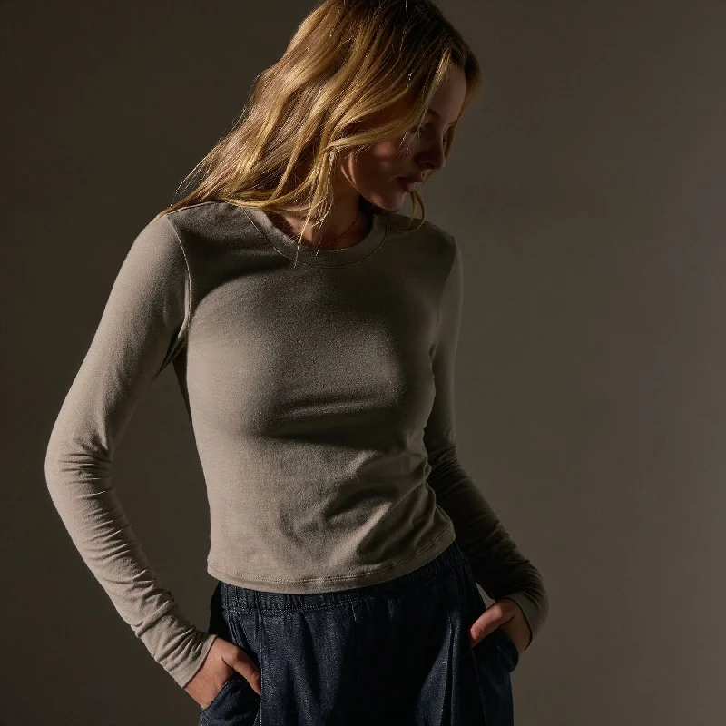 Long Sleeve Cropped Tee - Overcast Classic Women's Pin - striped