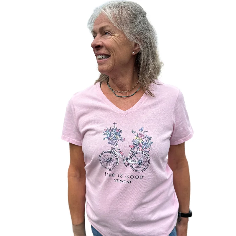 Life Is Good Women's Vermont Exclusive Bike Tee - Seashell Pink Artistic Women's Hand - painted Life Is Good Women's Vermont Exclusive Bike Tee - Seashell Pink Artistic Women's Hand - painted