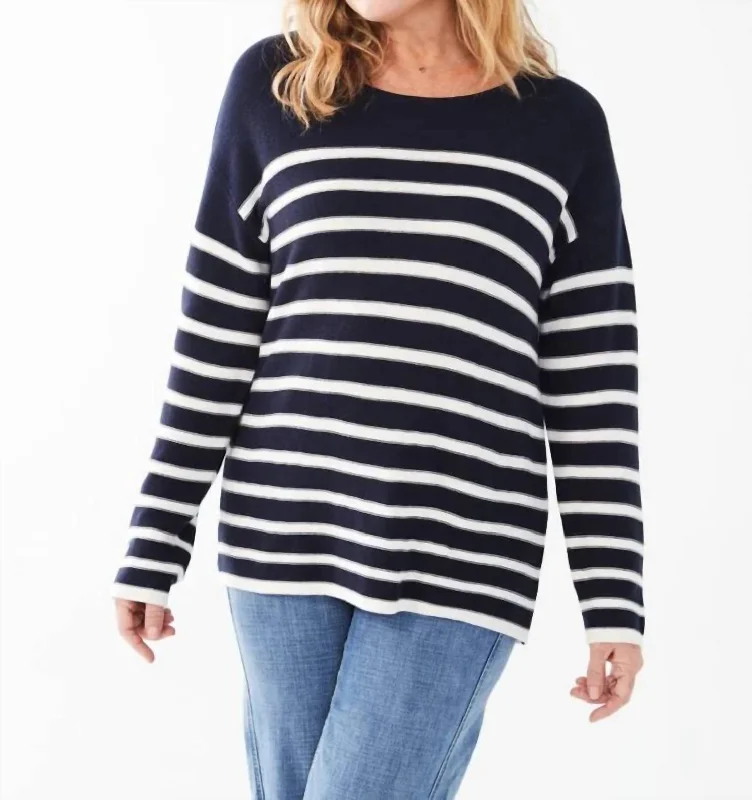 Long Sleeve Striped Sweater In Navy Stripe Sharp Women's Italian