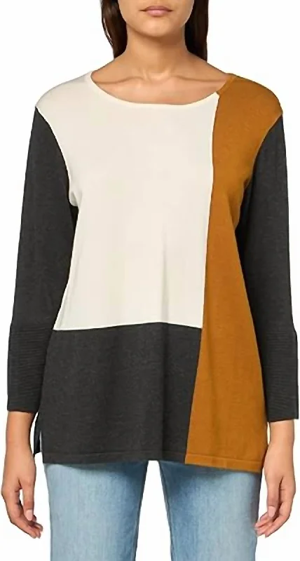 Color Block Sweater In Copper/cream Sharp Women's Italian