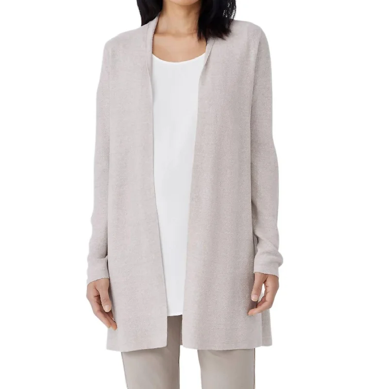 Long Cardigan In Natural/white Casual Women's Loose - fitting