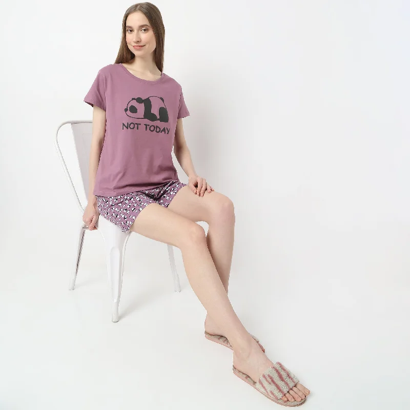 Text Print Straight Short Sleeve Lounge T-Shirt Earthy Women's 