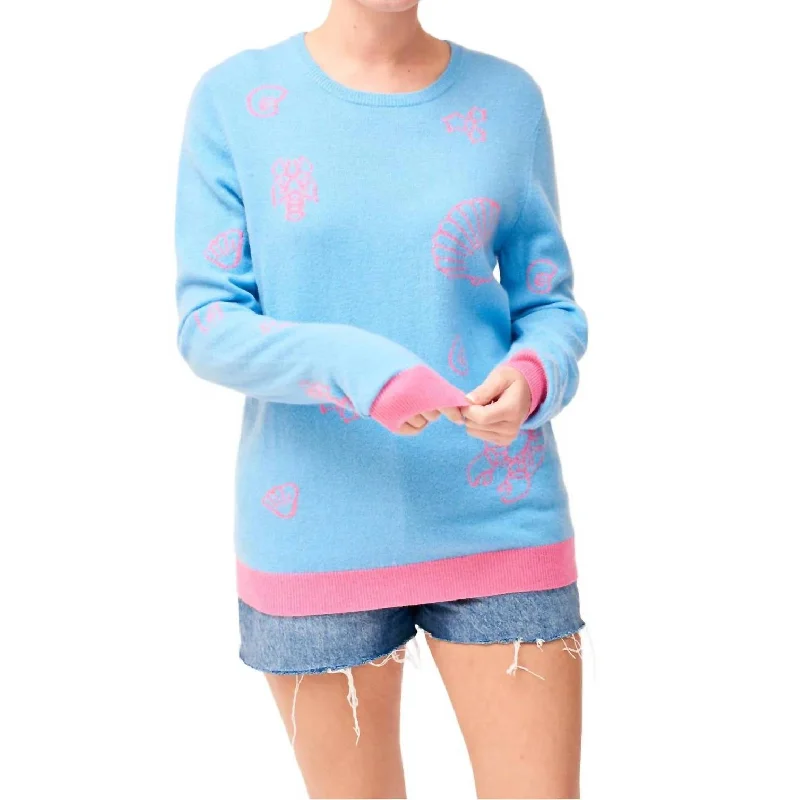 Sea Life Cashmere Sweater In Light Blue Classic Women's Tweed