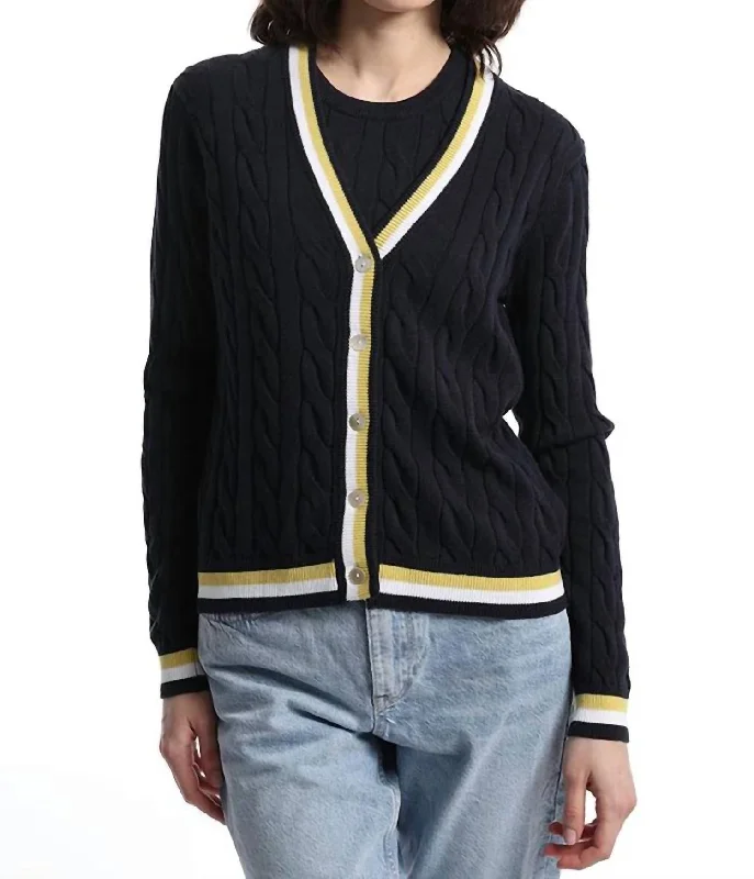Cotton Cable Cardigan In Navy Bold Women's Animal Print