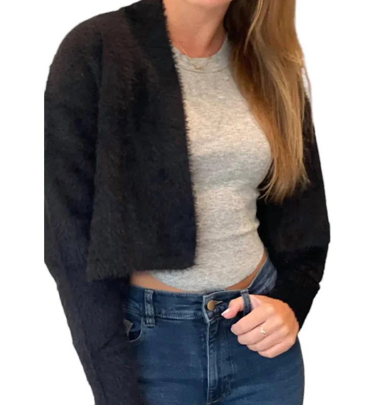 Mila Fuzzy Cardigan In Black Earthy Women's Hemp - based
