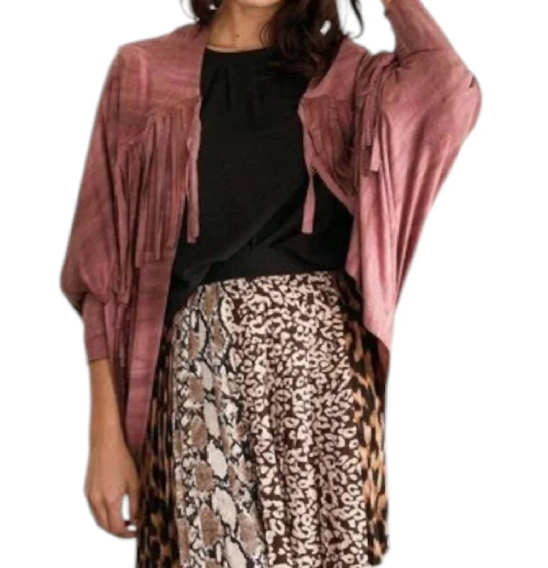 Fallen Fringe Wrap Kimono In Rose Monochromatic Office Style