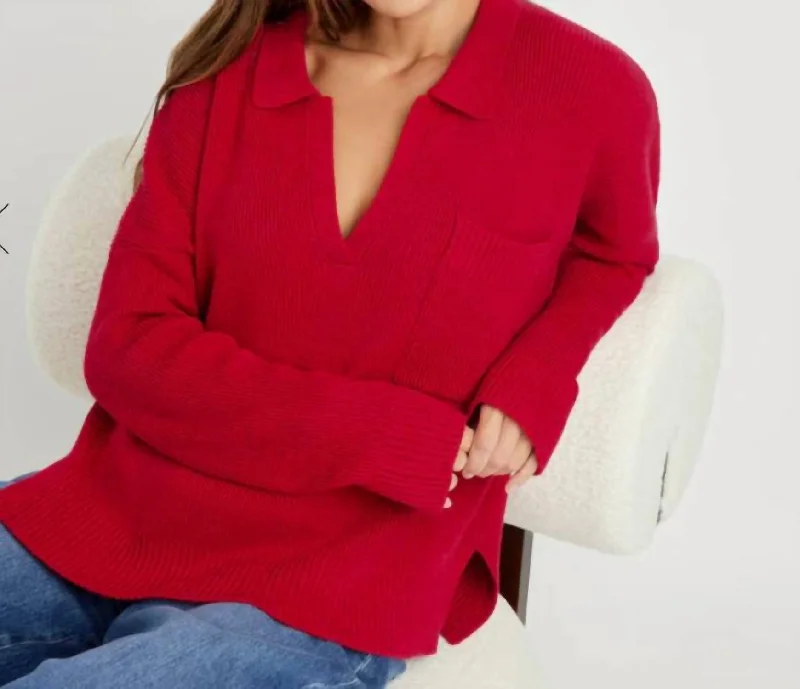 Kristen Polo Sweater In Ruby Practical Women's Quick - dry