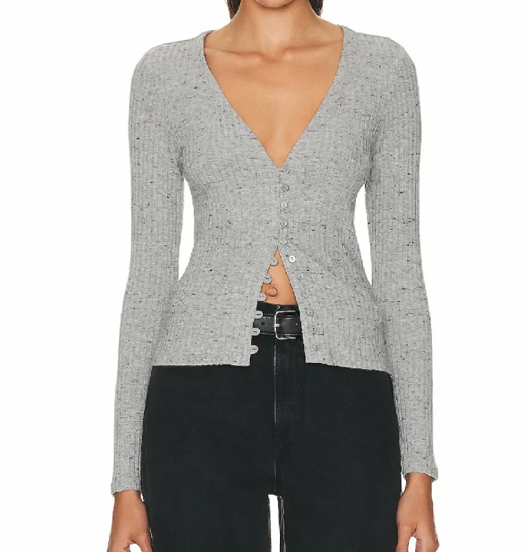 Long Sleeve V Cardigan In Grey Preppy Women's College