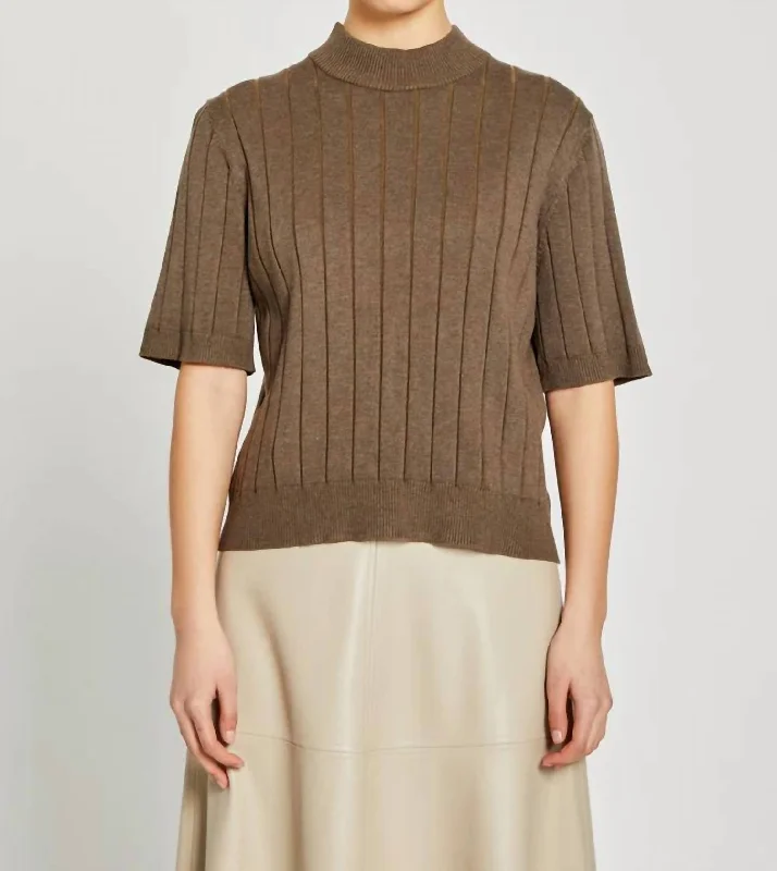 Short Sleeve Sweater In Brown Elegant Women's 
