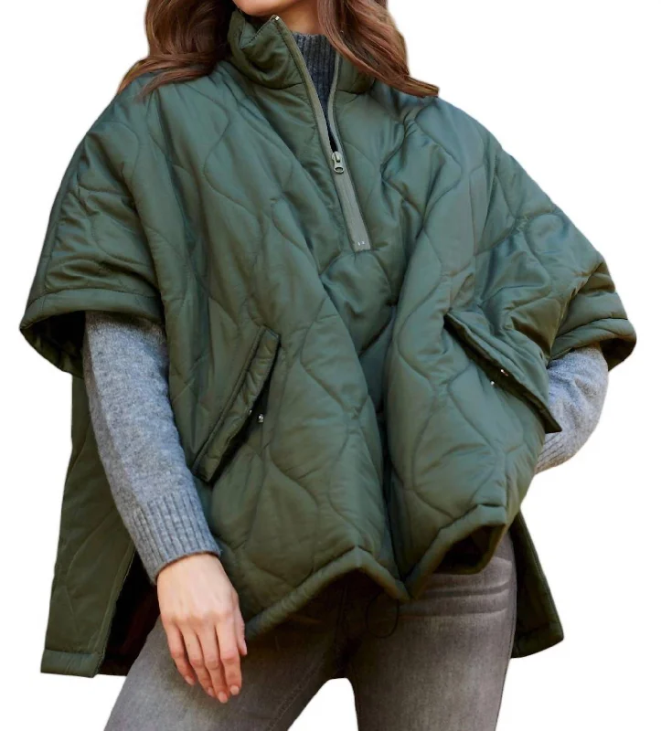 Quilted Poncho In Forest Green Vintage Women's 1970S 