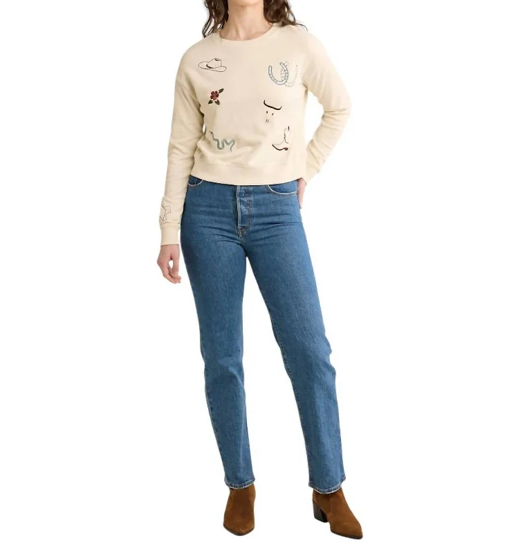 French Terry Pullover Sweater In Ivory Sporty Women's Athleisure 