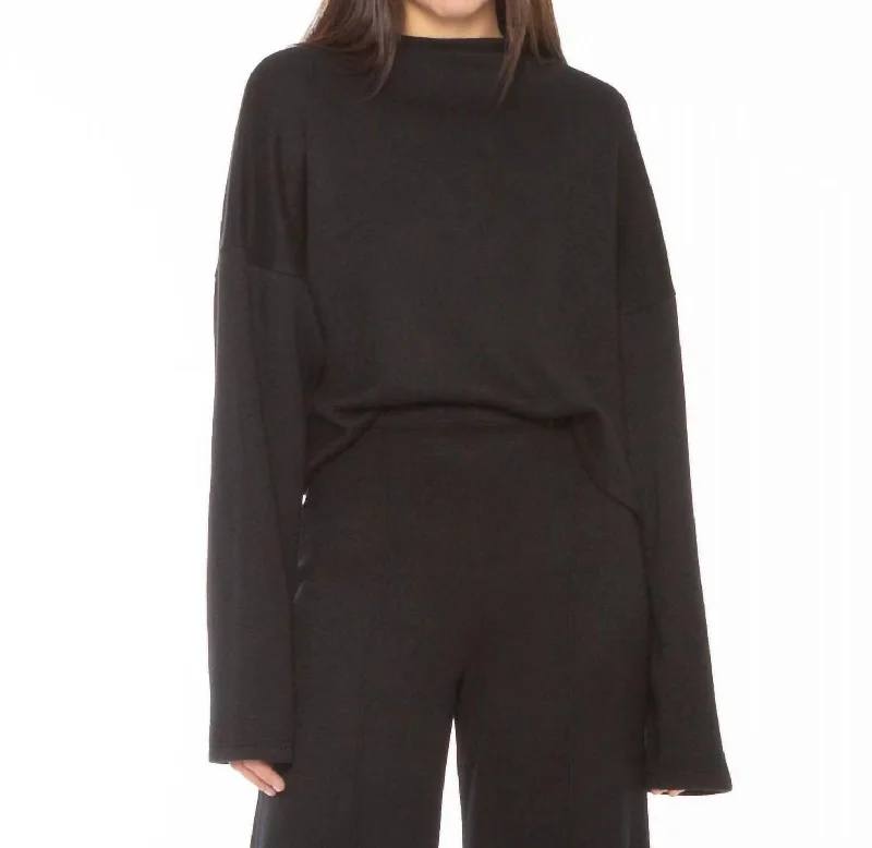 Cashmere Blend Funnel Neck Top In Black Dapper Women's 1920S