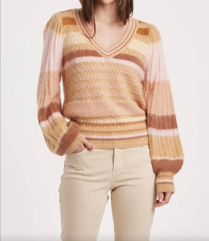Gia V-Neck Sweater Top In Copper Rose Polished Women's Silk