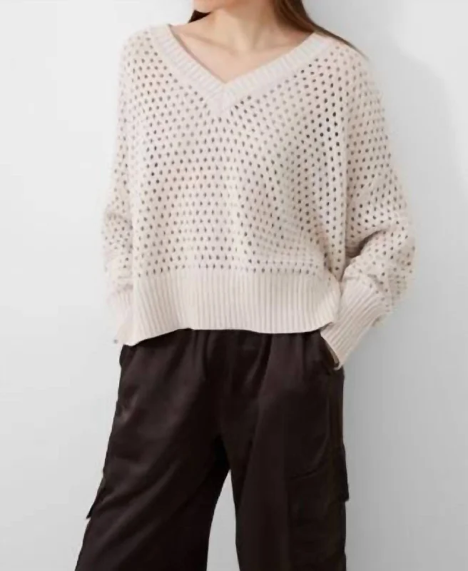 Nini Crochet V Neck Jumper In Oatmeal Gym