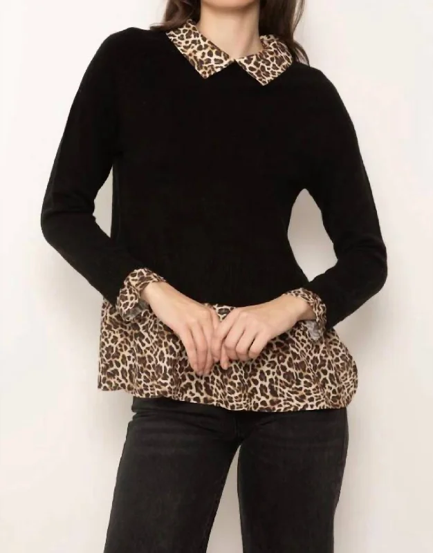 Nova Leopard Print Twofer Sweater In Black Relaxed Women's Beachy
