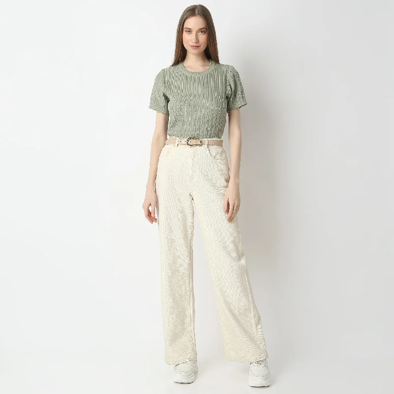 Structured U-Neck Short Sleeve Crop Flat Knits T-Shirt Trendy Women's Oversized