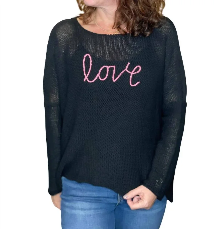 Key West Love Cotton Sweater In Black/cherry Pastille Sustainable Organic