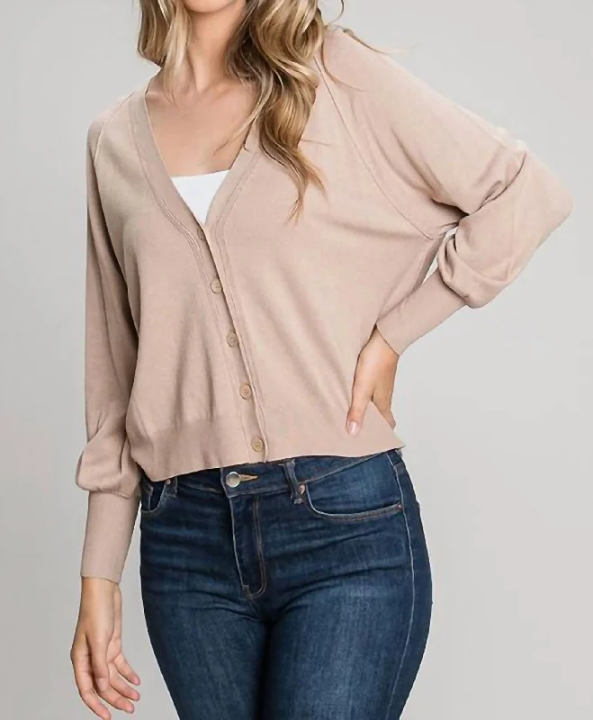 Balloon Sleeve Cardigan In Oatmeal Feminine Women's Soft 