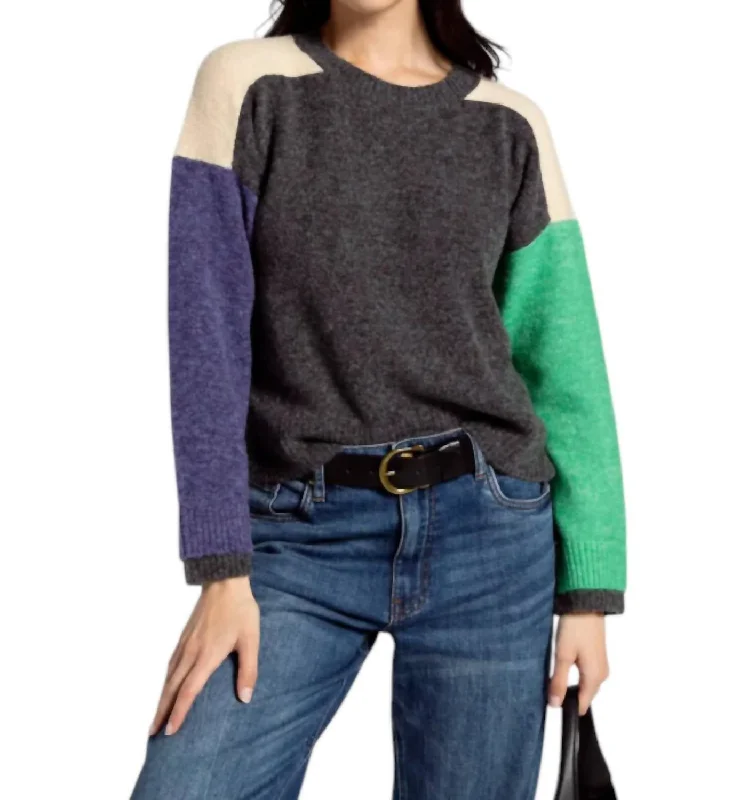 Lilia Blocked Sweater In Multi-Colored Country