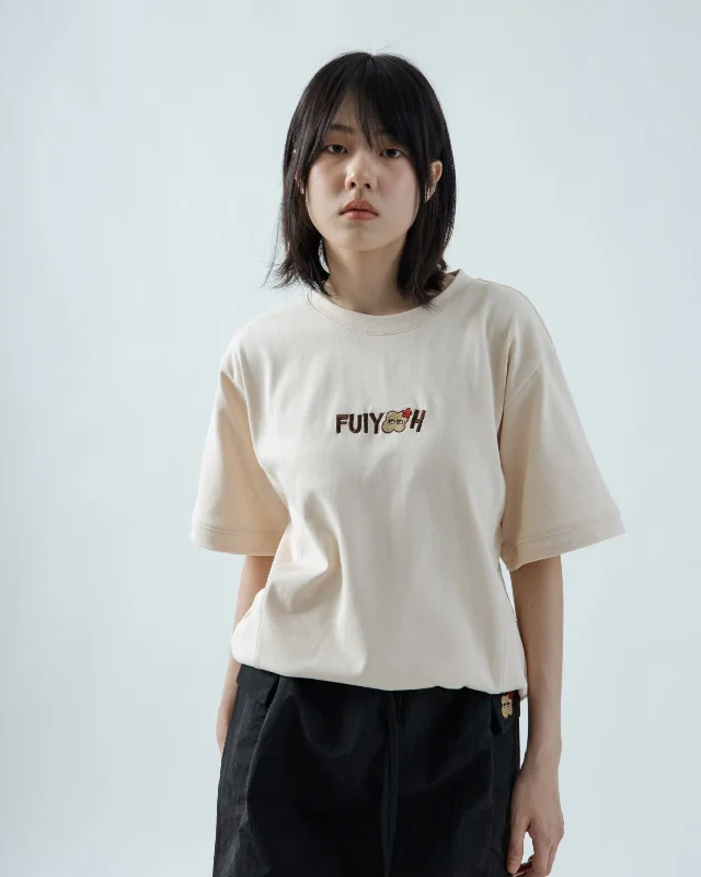 LULU Fuiy'U'h Embroidery Oversize Tee (Beige) Dapper Women's Bow - adorned