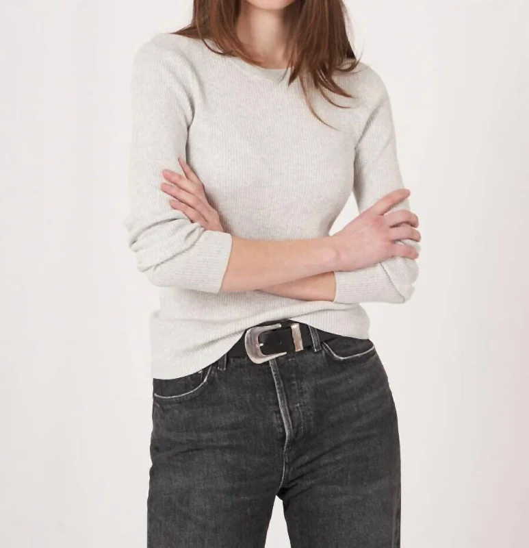 Fine Rib Knit Round Neck Sweater In Ice Modern Women's 