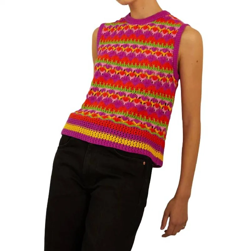 Mixed Stitch Stripe Shell In Fiesta Brights Combo purpose