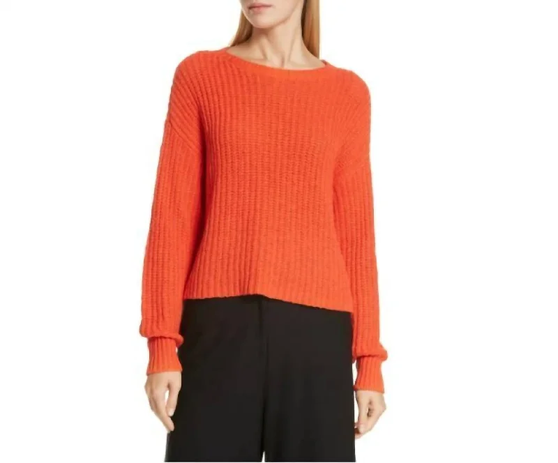 Organic Cotton Rib Knit Oversized Shaker Sweater In Orange Laid - back Women's Style