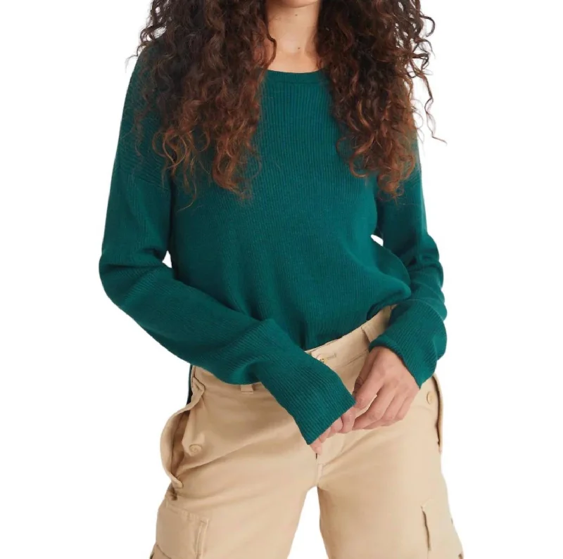 Nola Rib Crew Pullover In Emerald Disco