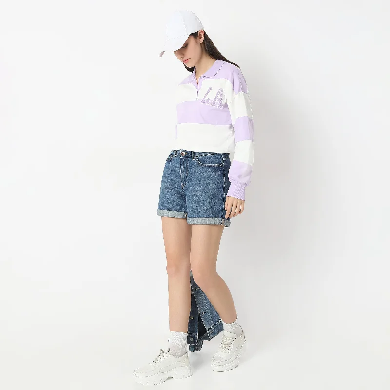 Oversize Striped Shirt Collar Full Sleeve T-Shirt Laid - back Women's Vibe