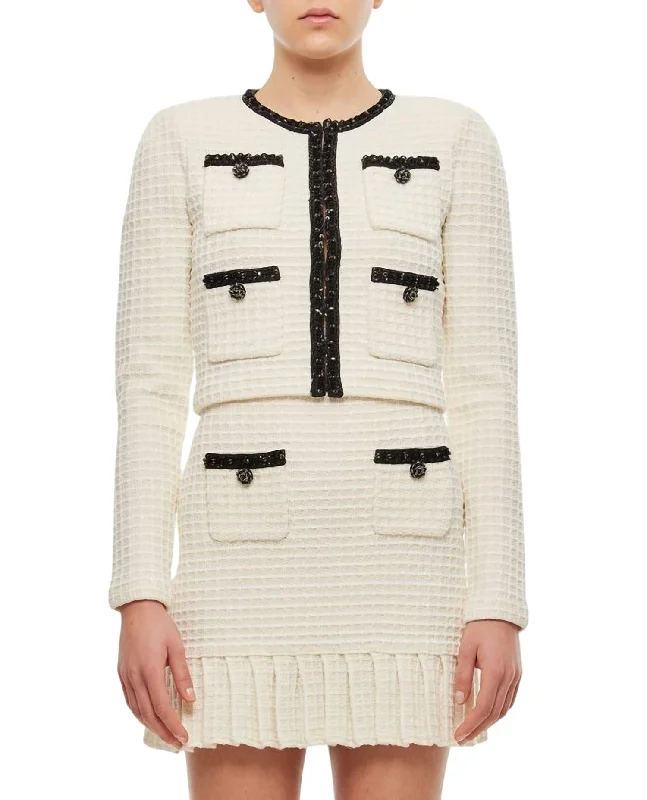 Textured Knit Cardigan In Cream French